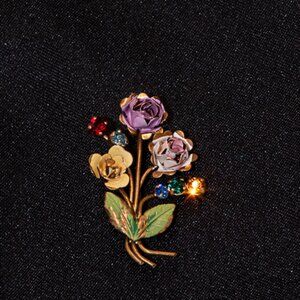 Vintage Azub of Austria Enameled Flower Brooch with 5 colored rhinestones